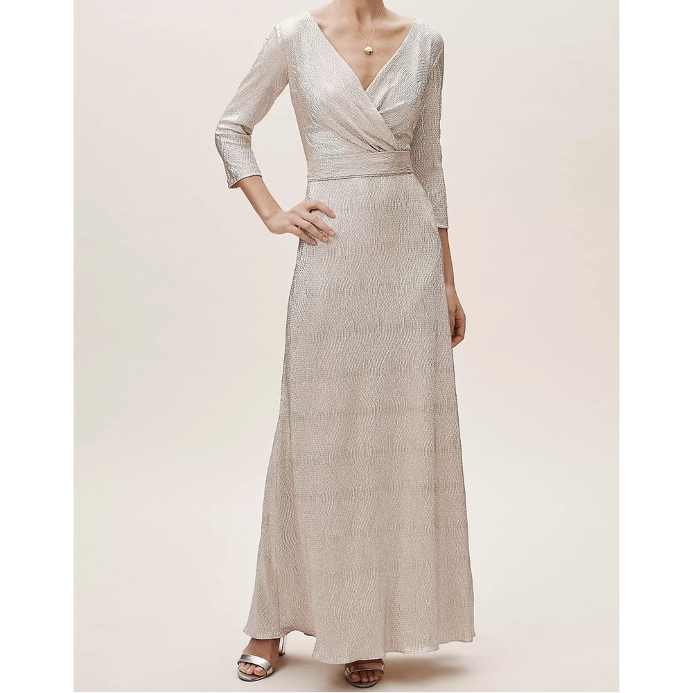 BHLDN 3/4 sleeve metallic maxi dress